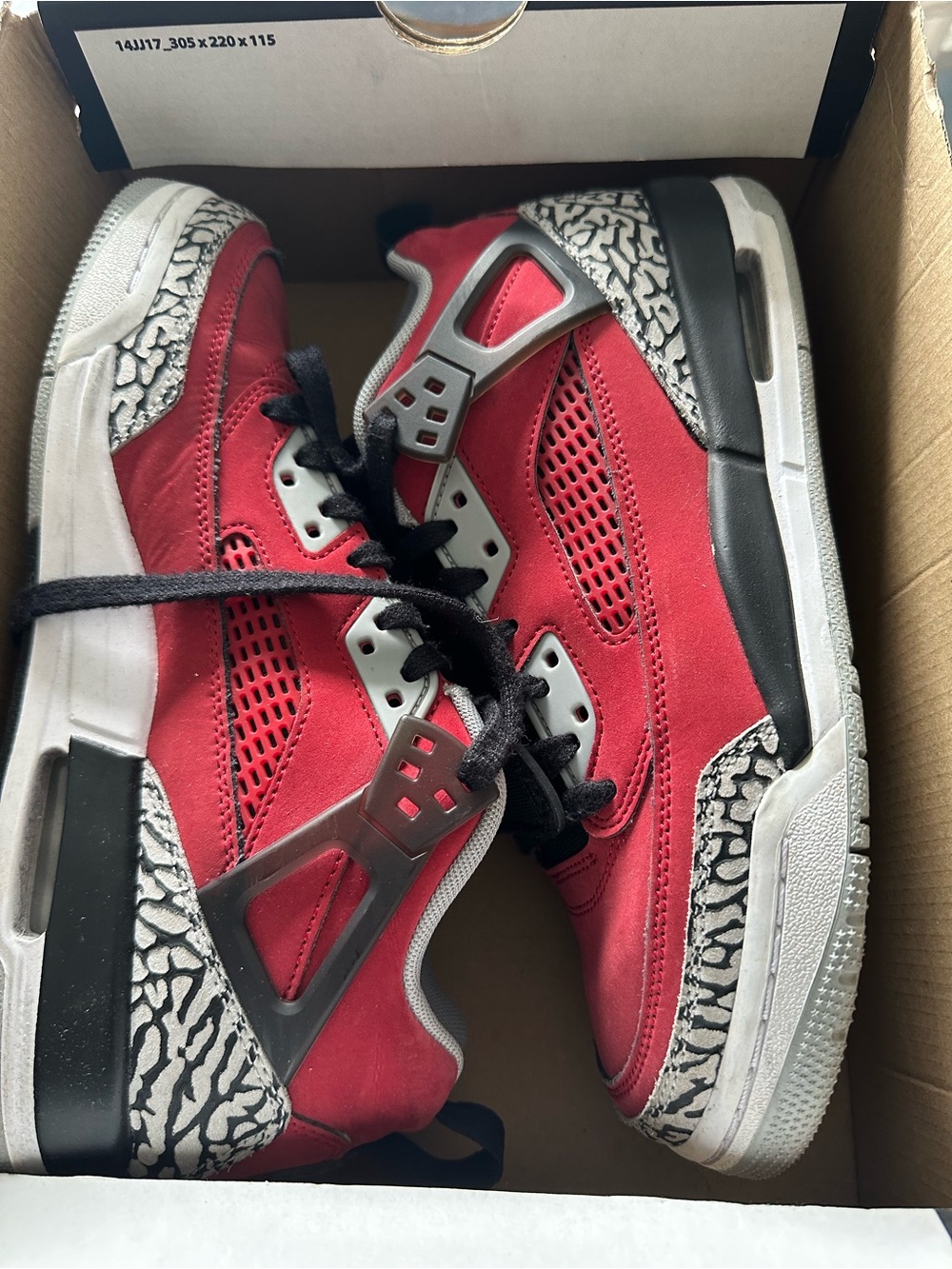 Jordan Red Retro Basketball Sneakers with Elephant Print